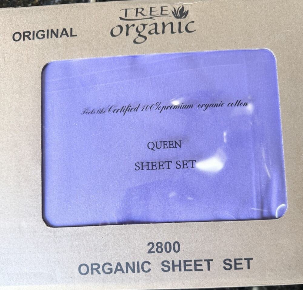 Tree Organics Queen, Size Purple Sheet Set 100% Satisfied Cotton